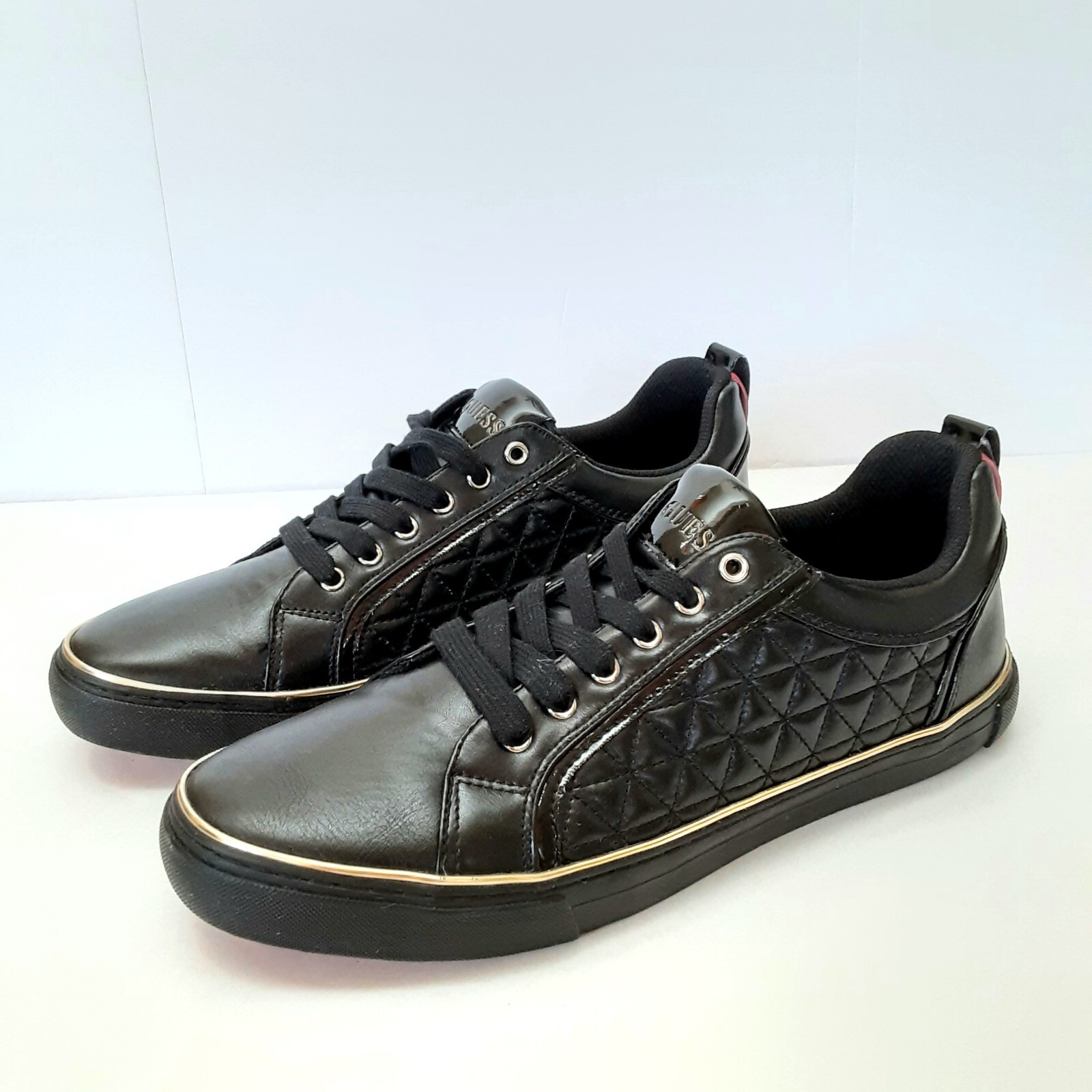 Guess Mens Mozer Sneakers Black Patent Leather Quilte… Gem