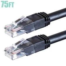75FT Cat6 RJ45 Outdoor Network LAN Ethernet UTP Patch Cable Cord Snagless Black
