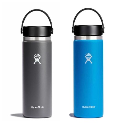 NEW! Hydro Flask SET OF 2 WIDE MOUTH 20oz BOTTLES w/Lids in Stone