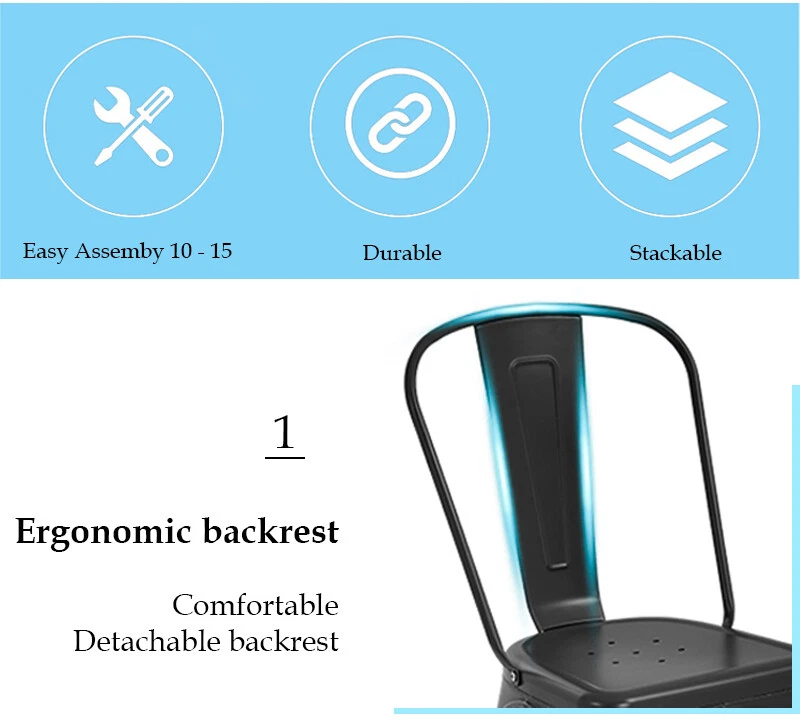 Silla de metal de 18 pulgadas silla de comedor de cocina patio para taburete de bar interior exterior, 4 piezas Foto 3 de 4