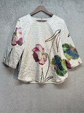 Caroline Rose Metallic Floral Jacquard Blouse Top Large Made in USA Holiday