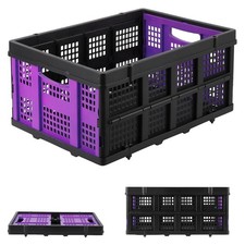Collapsible Crate 55L Foldable Plastic Food Milk Crate w/ Side Handle Container