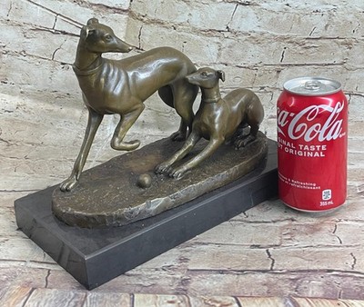Signed P.J Mene Strong Greyhound Bronze Sculpture Marble Base Statue Figurine NR