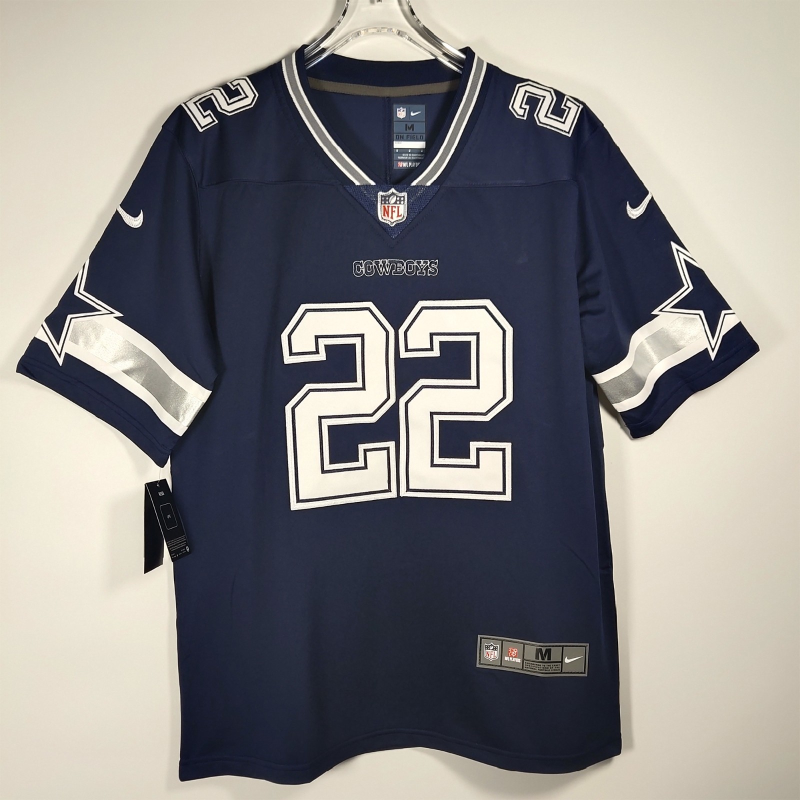 Emmitt Smith #22. Navy blue jersey. Sewn version. Custom. Men's sizes S–4XL.