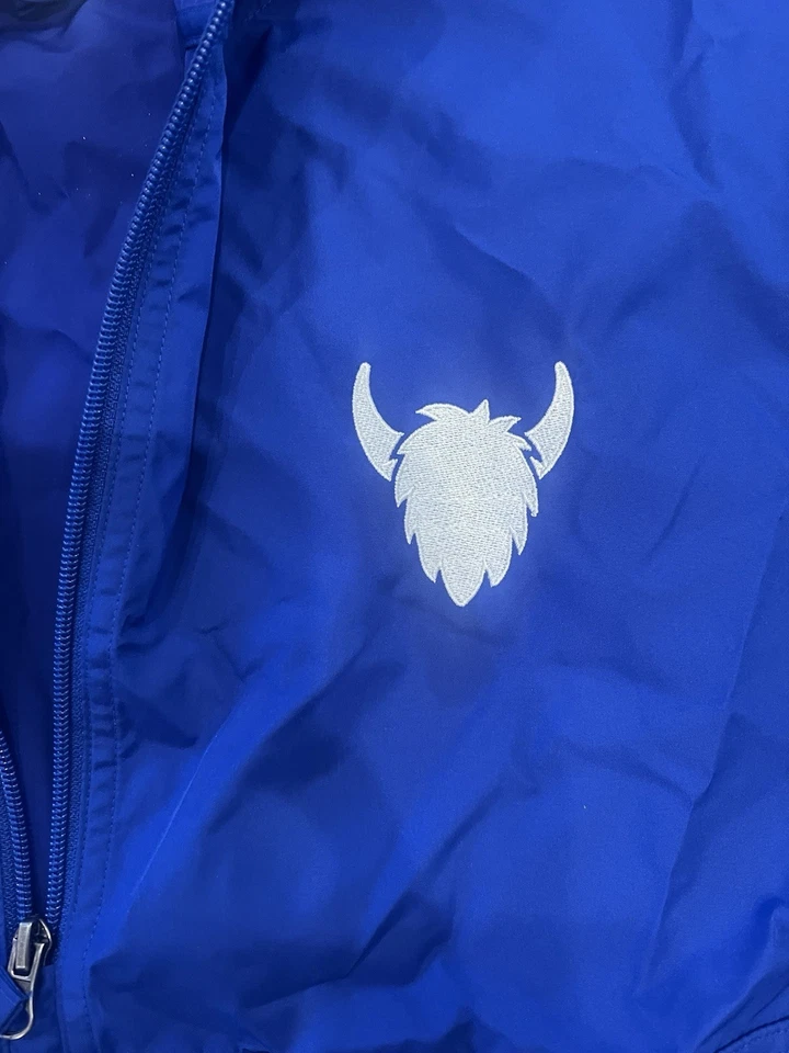 Chaqueta de Lluvia Champion Azul Capucha M Cremallera Frontal Bolsa Talla Pequeña Buffalo Yak Logo Foto 2 de 4