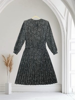 Leslie Fay Gray Floral Pleated Vintage Secretary Dress Women s Size 14 Petite