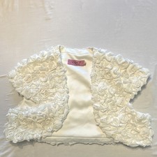 Eliza J Ivory 3D Floral Ruffle Open Front Short Sleeve Bolero Shrug M