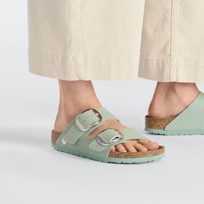 BIRKENSTOCK ARIZONA BIG BUCKLE CANVAS SURF GREEN VEGAN MEDIUM/NARROW WIDTH WOMEN