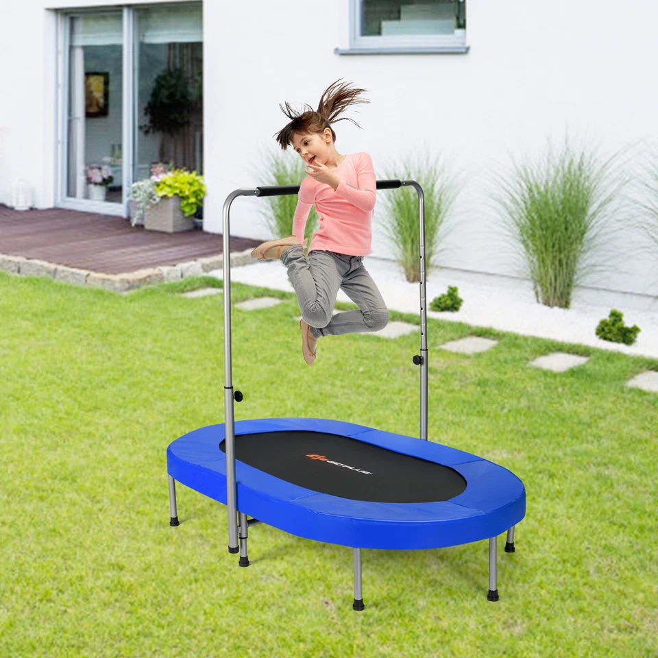 Trampolín Plegable Doble Mini Niños Fitness Reboteador con Mango Ajustable Azul Foto 4 de 4