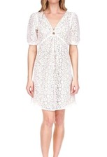 Michael Kors Women's Mini Dress Size 8 V Neck Lace White Lined Short Sleeve 21