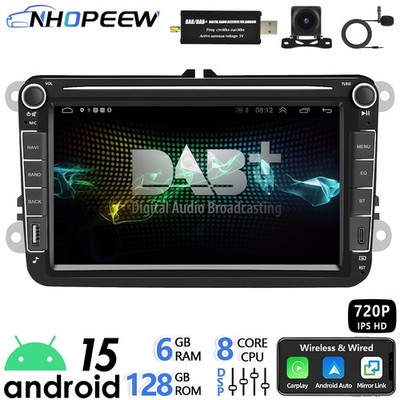 8Core 6+128GB Android Auto CarPlay GPS Type-C USB Für VW Golf 5 6 Polo T5 Touran