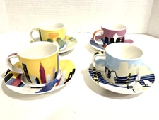 Studio Nova Around the World Cups with Saucers Set of 4 Espresso 4 oz "MINT"