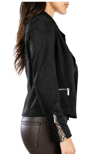 Kut From The Kloth Moto Jacket Small Jayden Faux Suede Black Leopard Lined NWT - Picture 5 of 17