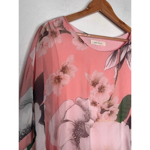 Belle France Womens Silk Pink Floral Size XL Butterfly Blouse Top - Picture 4 of 5