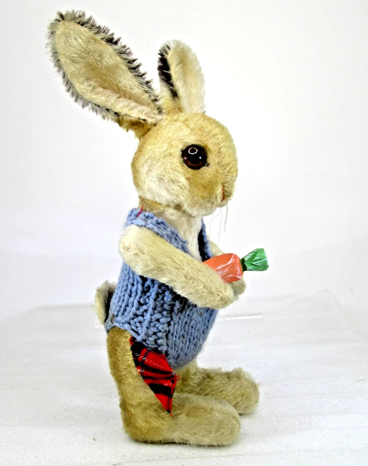 Vtg 1950s Steiff EASTER BUNNY rabbit mohair swivel head arms 9" + ears big eyes - Image 3 of 4