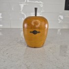 Vintage Wood Carved Apple Shaped Tea Caddy Rare