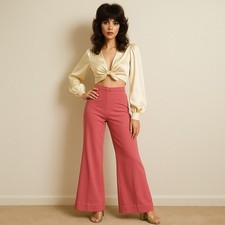 Vintage 1970s Sears the Gathering 26x27 Pink Hi-Waist Wide Leg Palazzo Pants USA