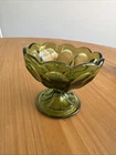 Anchor Hocking Fairfield Green Art Glass Pedestal Compote Footed Candy Dish VTG