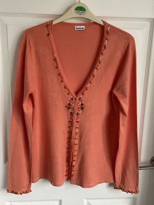 Ladies Peach Coral Gerry Weber Long Sleeve Cardigan Size 10