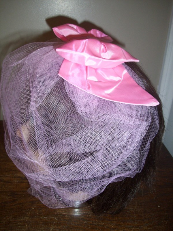 Vintage Pink Net Veil Fascinator With Bow Priscilla of Boston 50-60s Brides Maid