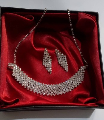 American Diamond Choker Silver plated artificial Indian Pakistani jewellery set