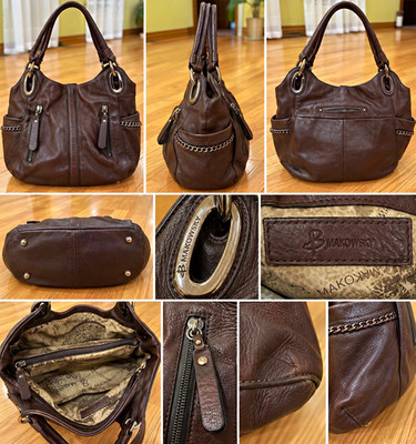 B. Makowsky Women's Brown Pebbled Animal Print Shoulder Bag Zip Double Handle