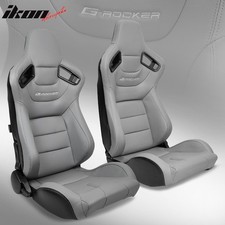 Universal Pair Reclinable Racing Seats Dual Sliders Grey Pucarbon Leather Back