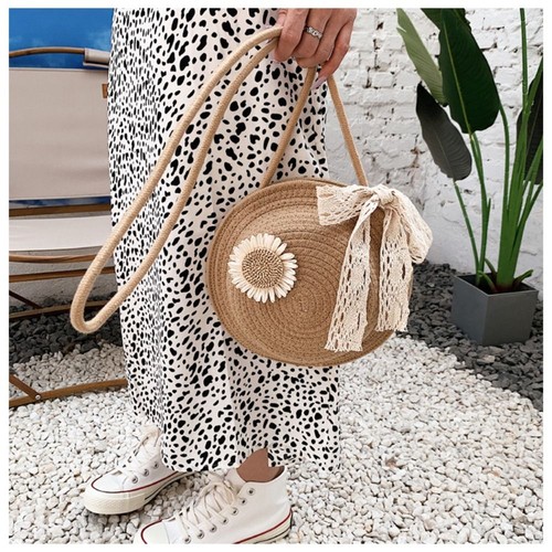 Woven Straw Bag Cotton Rope Beach Bag Fashion Purse - Picture 6 of 11