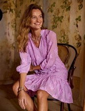 NEW Sundance Catalog Women’s Lilac Purple Fanciful Florals Cotton Flowy Dress S
