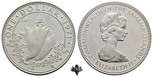 BAHAMAS 1 one dollar 1971 aUNC PROOF SILVER Silbermünze Elizabeth II