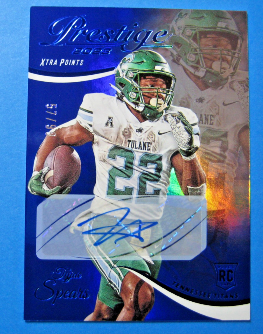 2023 Panini Prestige #383 Tyjae Spears Xtra Points Rookies Blue AUTO /99