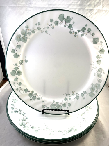 Corelle Callaway Ivy Dinner Plates Wavy White Green vintage 10.5” Set of 4