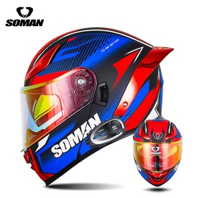 Motorcycle Helmet Bluetooth Camera Intercom Headset Dual Visors Modular Helmets