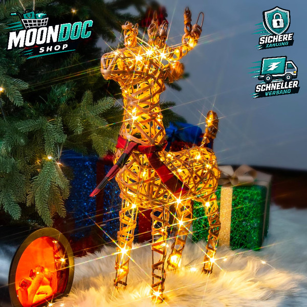 Weihnachtsfigur Rattan Rentier Mit Timer Warmweiß Weihnachtsdeko FüR Innen-image
