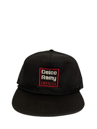 Vintage DELCO REMY AMERICA Black Adjustable Trucker Hat Embroidered