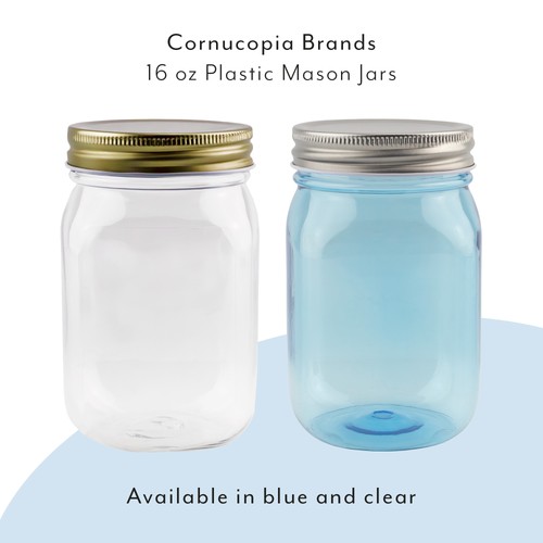 16oz Clear Plastic Mason Jars (8pk, Gold Metal Lids); BPA-Free Pint Size - 第 9/9 張圖片