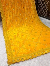 Yellow Embroidery Velvet Dupatta For Bride And Women Velvet Shawl Odhani Veil
