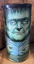 Vintage Frankenstein Cheinco Vintage Metal Trash Can Hair Lid Universal Monsters