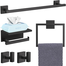 5-Pieces Matte Black Bathroom Hardware Accessories Set 23.6 Inch Towel Bar Set U