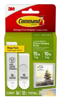 Command 15 lb & 10 Large and Medium 28 Pairs Picture Hanging Strips (56... 
