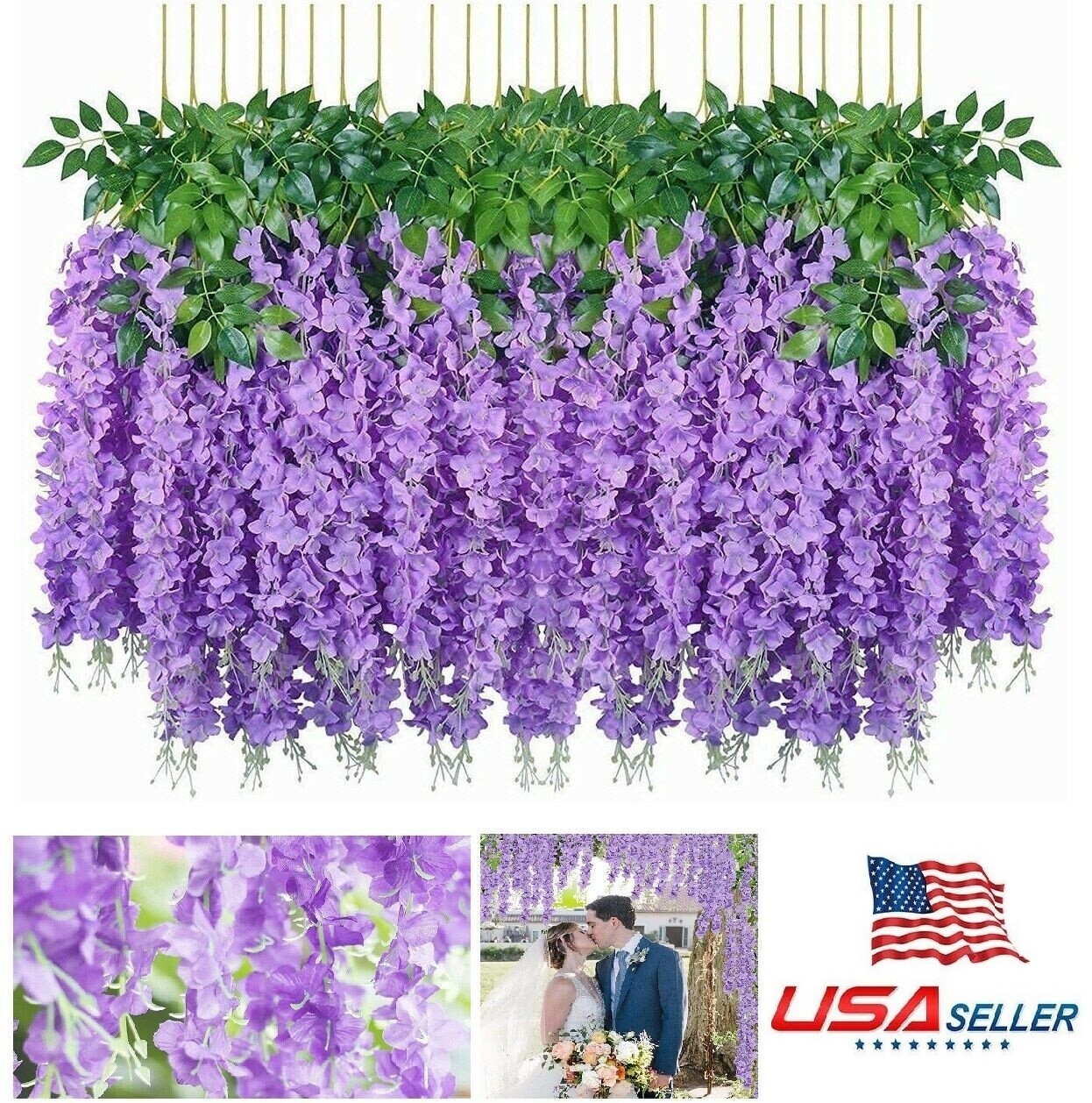 12Pcs Purple Artificial Wisteria Hanging Garland Flower Garden Wedding Decor