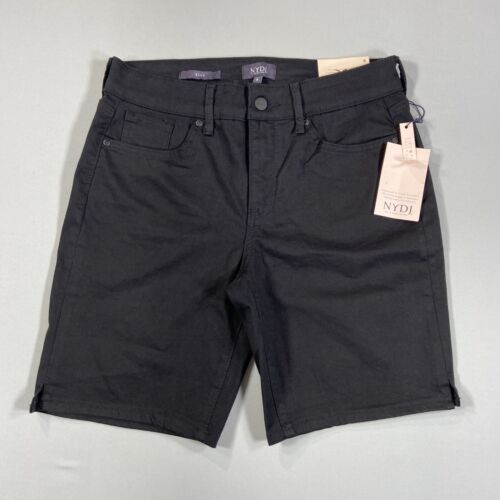 NYDJ Shorts Women Size 8 Black Ella Light Denim Short Mid Rise