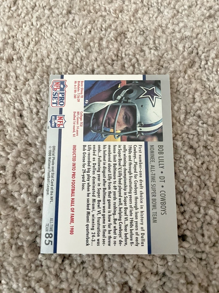 1990 Bob Lilly Pro Set Super Bowl Supermen Dallas Cowboys card # 85 Autographed - Image 2 of 2