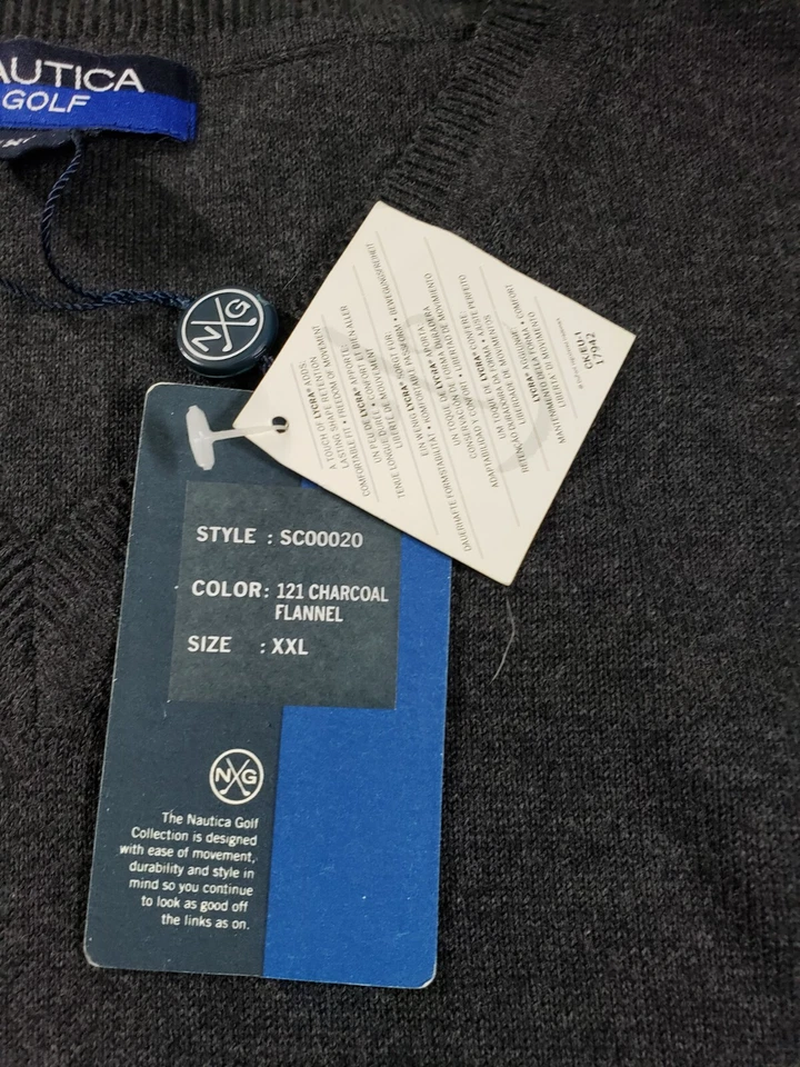 Chaleco Suéter de Golf Nautica Talla 2XL XXL Para Hombres Gris Sin Mangas Elastizado Cuello en V Nuevo con Etiquetas Foto 3 de 4