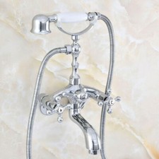 Wall Mount 3-3/8" Chrome Bathroom Tub Faucet Hand Shower Bathtub Filler Tap Set