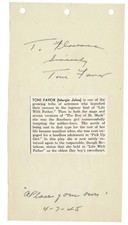 Toni Favor Eve Of St Mark Autographed Signed Album Page AMCo COA 13155