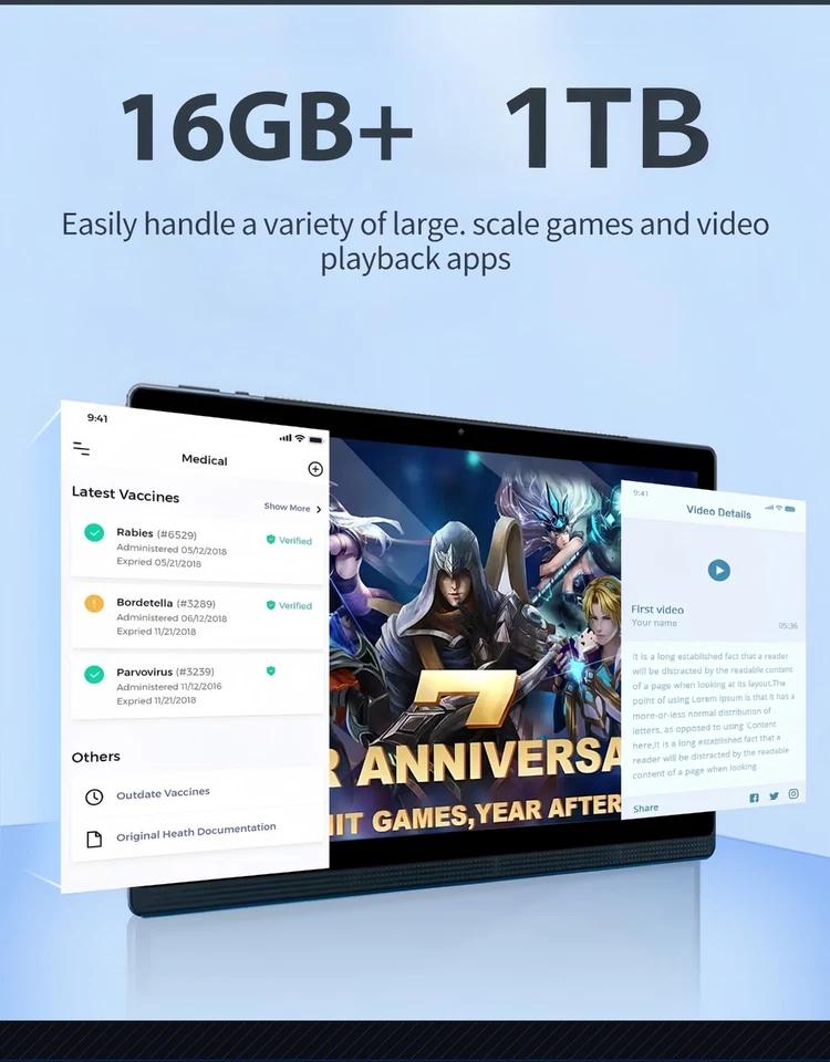 14Inch Full Screen Tablet PC Android 13 16GB RAM+1TB ROM With Bluetooth Keyboard - Image 4 of 4