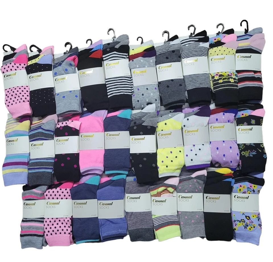 LONDON DREAM 36x PAIRS OF LADIES SOCKS ASSORTED MULTI PATTEREN WHOLESALE JOB LOT SIZE 4-8