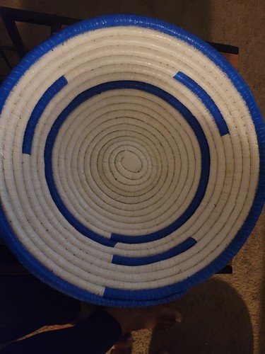 Handmade African Woven Baskets Recycled plastic. Blue and white. - Picture 2 of 4