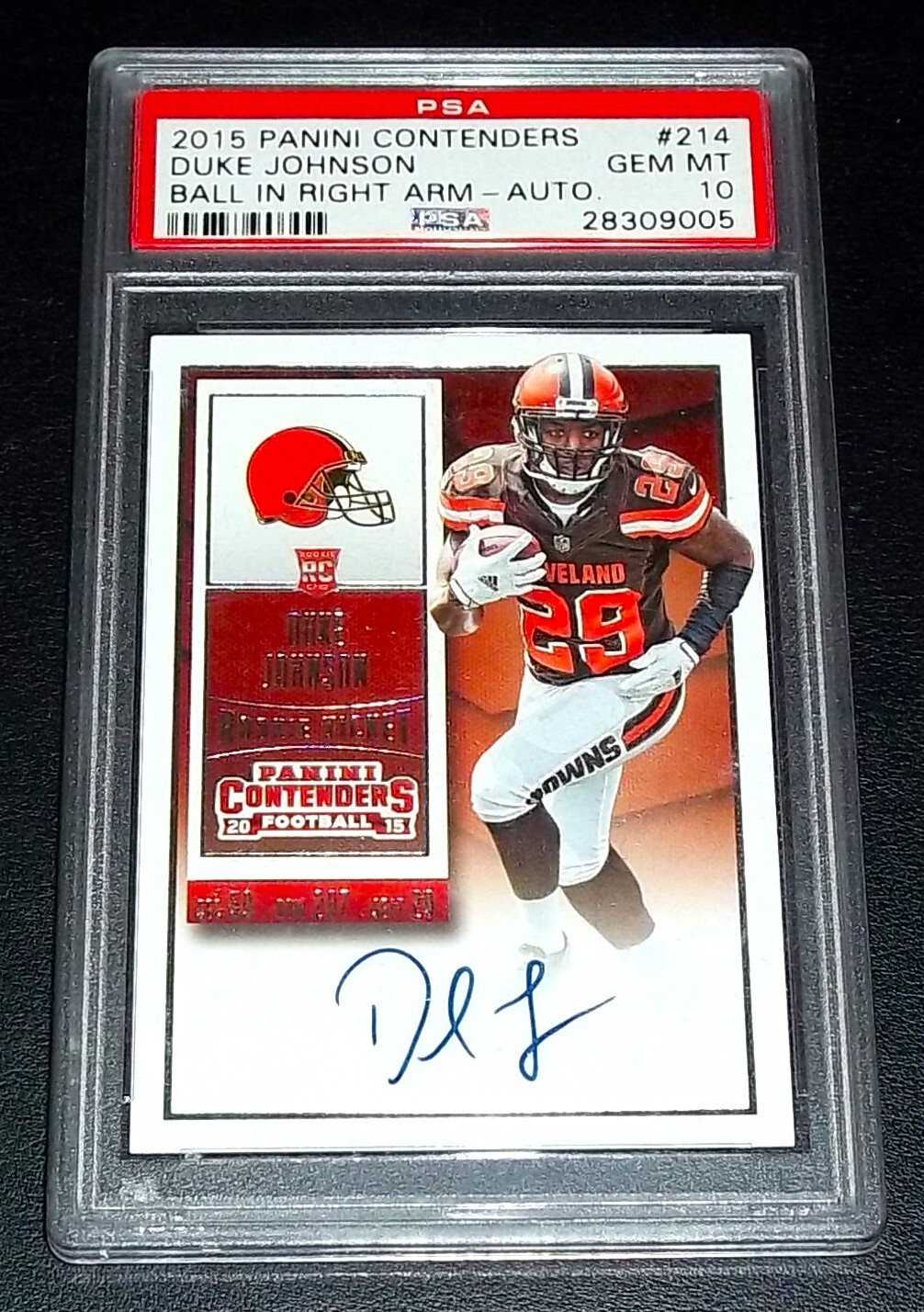 PSA 10 Rc Duke Johnson Auto 2015 Contenders (Ball in right arm) Rookie Autograph